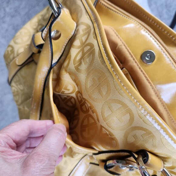 Giani Bernini NEW Gold Logo Tote Bag Faux Leather & Fabric Shoulder Purse NWOT - Picture 12 of 14